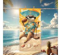 Tropical Beach Towel Cartoon Meerkat Sunbathing, Quick Dry Soft Microfiber Sand Free Lightweight Pool Travel Essentials, Vacation Picnic Fun 70x35 Inch