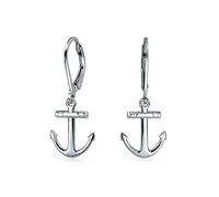 Tropical Beach Vacation Honeymoon Simple Nautical Boat Anchor Lever Back Dangle Earrings For Women Teen .925 Sterling Silver