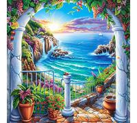 Tropical Beach View Through Arches 100 Piece Count Premium Jigsaw Puzzle Teen Fans 14-18 Yrs Ultra Difficult Leisure Adventure Valentines Gift Sturdy Paperboard 28x28cm