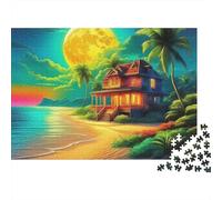 Tropical Beach Villa 1000 Piece Jigsaw Puzzle Paper for Adults Moonlit Night Relaxing Puzzle Game Family Fun Gift Home Decor Mindfulness 38x26cm/1000pcs