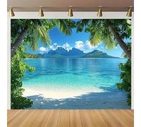 Tropical Beach vinyl Background Banner - Palm trees, blue sky and ocean design, photography, summer decoration 200x140CM