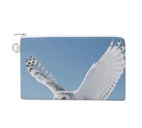 Tropical Beach Wallet for Men Women Canvas Coin Purse Zippered Change Holder with Secure Closure, White snowy owl, One Size, White Snowy Owl