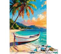 Tropical Beach with Boat And Palm Puzzle for Adults And Teenagers 500 Pieces Wooden Puzzle Jigsaws for Adults Puzzle Gifts 500pcs (52x38cm)