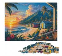 Tropical Beach with Colorful Huts and Parrot Jigsaw Puzzle, 1000 Pieces | Shared puzzle time - a simple way to organise the image on quiet evenings.