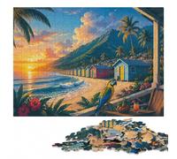 Tropical Beach with Colorful Huts and Parrot Jigsaw Puzzle, 300 Pieces | A hands-on home pastime - a simple way to organise the image on quiet evenings.
