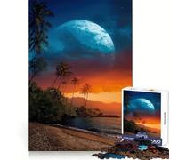 Tropical Beach with Giant Moon 1000 Piece Jigsaw Puzzles for Teenagers Jigsaw Logical Skill Casual Enjoyment Precise Join Thoughtful Gift (38x26cm)