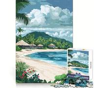 Tropical Beach with Thatched Roof Huts 1000 Piece Jigsaws for Adults Puzzle Cognitive Workout Mind Soothing Fun No Rough Edges Best Gift (50x75cm)