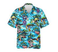 Tropical Bigfoot Hawaiian Shirts for Men Women, Bigfoot Sasquatch Summer Beach Aloha Button Down Short Sleeve, Alien 1, Large