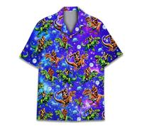 Tropical Bigfoot Hawaiian Shirts for Men Women, Bigfoot Sasquatch Summer Beach Aloha Button Down Short Sleeve, Galaxy Bigfoot, S