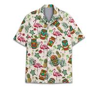 Tropical Bigfoot Hawaiian Shirts for Men Women, Bigfoot Sasquatch Summer Beach Aloha Button Down Short Sleeve, Tiki Flamingo, M