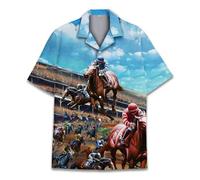 Tropical Bigfoot Hawaiian Shirts for Men Women, Bigfoot Sasquatch Summer Beach Aloha Button Down Short Sleeve, Horse Racing, M