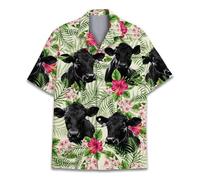 Tropical Bigfoot Hawaiian Shirts for Men Women, Bigfoot Sasquatch Summer Beach Aloha Button Down Short Sleeve, Black Angus Cow 2, Large