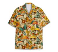 Tropical Bigfoot Hawaiian Shirts for Men Women, Bigfoot Sasquatch Summer Beach Aloha Button Down Short Sleeve, Mushroom, Large
