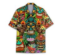 Tropical Bigfoot Hawaiian Shirts for Men Women, Bigfoot Sasquatch Summer Beach Aloha Button Down Short Sleeve, Tiki 5, 3XL