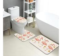 Tropical Bird Bathroom Mat Sets 3 Piece, Tropical Peach Birds Decorative Absorbent Non Slip Toilet Rugs U Shaped Washable, Summer Floral Quick Dry Flannel Bathroom Rug Set
