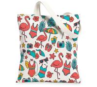 Tropical Bird Canvas Tote Bag for Women, Summer Tropical Starfish Palm Leaf Summer Peach Washable Reusable Graphic Tote Bag, Peach, 13x15 Inch