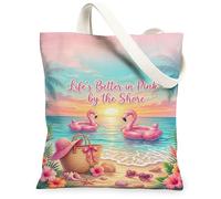 Tropical Bird Canvas Tote Bag for Women, Summer Tropical Sunset Hat Summer Peach Washable Reusable Grocery Bags for Shoppin, Peach, 13x15 Inch
