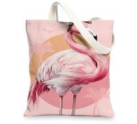 Tropical Bird Canvas Tote Bags, Stylish Tropical Bird Print Reusable Grocery Bags, Lightweight Washable Shoulder Strap Canv, Peach, 13x15 Inch