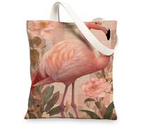 Tropical Bird Canvas Tote Bags, Stylish Tropical Bird Print Reusable Grocery Bags, Vintage Floral Lightweight Washable Shou, Peach, 13x15 Inch