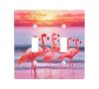 Tropical Bird Double Light Switch Cover Plate, Tropical Vibrant Sunset Ocean Summer Peach Plastic Standard Size Switch Plate Decorative for New Apartment Home Bedroom Office Decor