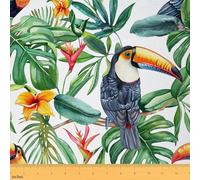 Tropical Bird Fabric by The Yard,Colorful Flowers Plant Soft Flannel Polyester No Stretch Fabric,Green Palm Leaves Decor,White Green Crafts & Sewing Supplies DIY Fabric,1 Yard,36" L x 59" W