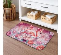 Tropical Bird Floral Quick Dry Bath Mat, Vintage Peach Flowers Absorbent Non Slip Shower Mat, Spring Decorative Flannel Washable Bath Rugs for Bathroom Toilet Restroom 16x24 Inch