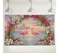 Tropical Bird Floral Wall Backdrop, Tropical Flower Decorative Party Decorations, Peach Green Outdoor/Indoor Photography Background for Summer Events 71x43 Inch