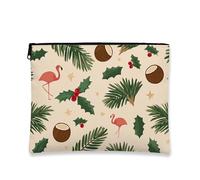 Tropical Bird Makeup Bag, Tropical Leaves Holiday Cosmetic Travel Bags for Women, Portable Small Canvas Zipper Pouch, Christmas Skincare Toiletry Bag Organizer, Beige, 7x9 Inch, Tropical Bird