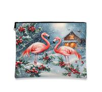 Tropical Bird Makeup Bag, Winter Wonderland Cosmetic Travel Pouch for Women, Cute Canvas Zipper Case, Holiday Skincare Toiletry Organizer 7x9 Inch