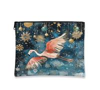 Tropical Bird Makeup Bag, Winter Wonderland Cosmetic Travel Pouch for Women, Portable Small Canvas Zipper Organizer, Holiday Toiletry Bag 7x9 Inch