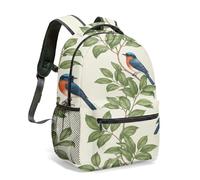 Tropical Bird of Paradise Black and White Stripes Floral Backpack, 40cm Graphic School Bag, Exotic Leaf Vibrant Decorative Travel Rucksack (04)