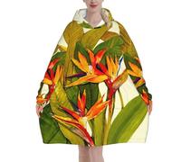 Tropical Bird Of Paradise Print Adults Cozy Oversized Blanket Hoodie Family Winter Lightweight And Easy To Wear Black
