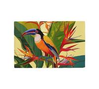 Tropical Bird Of Paradise Printed Placemat Set 4 Pcs, Faux Linen Dining Placemats & Table Mats - Heat-Resistant, Non-Slip Coasters