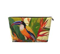 Tropical Bird of Paradise Printed Travel Cosmetic Bags with Gold Zipper Makeup Organizer Cosmetic Case Toiletry Bag for Women Mom Girls