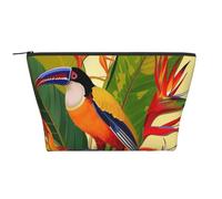 Tropical Bird of Paradise Printing Trapezoid Makeup Bag for Women Girl Large Capacity Portable Travel Cosmetic Bag Makeup Pouch Organizer