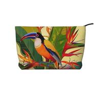 Tropical Bird of Paradise Prints Corduroy Makeup Bag for Women Girls, Spacious Travel Cosmetic Organiser for Make-up, Toiletries & Essentials