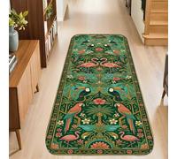 Tropical Bird Runner Rug, Tropical Bohemian Toucan Palm Tree Summer Green Non-Slip Indoor Doormat Accents Rug Non Shedding for Kitchen Entryway Bathroom Doorway Decor 2x3 Ft