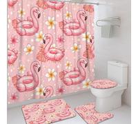 Tropical Bird Shower Curtain Sets, Tropical Playful Flower Leaf Summer Peach Washable with Hooks Bathroom Set with Print Cloth Curtains and Rugs Decorative for Toile Guest Room 72x72 Inch