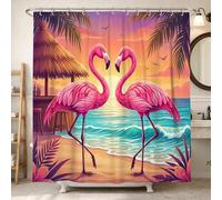Tropical Bird Shower Curtain, Tropical Vibrant Palm Beach Summer Peach Washable with Hooks Design Print Bath Curtains for Bathroom Toile Guest Room Decor 72x84 Inch