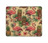 Tropical Bird Small Mouse Pad, Tropical Vintage Tiki Mask Turtle Summer Peach Square Rubber Washable Mini Travel Desk Mousepad Accessories for Office Home Computer Laptop Square 8x10 Inch