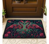 Tropical Bird Welcome Door Mat, Tropical Exotic Orchid Leaf Summer Peach Rubber Non-Slip Under Doormat Rug for Home Indoor Outdoor Entryway Porch Decor 29x17 Inch