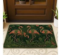 Tropical Bird Welcome Door Mat, Tropical Nature Flower Leaf Summer Green Rubber Non-Slip Under Doormat Rug Outdoor Decor for Front Door Entryway Patio 29x17 Inch