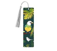 Tropical Birds and Plant Leaf 5 Pc Artistic Bookmark Set for Women, Tassel Wooden Bookmarks Study Supplies