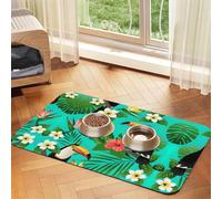 Tropical Birds And Plant Leaf Absorbent Leather Pet Tablecloth Non-Slip Dining Pad For Puppy Kitten Food Water Bowls