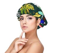 Tropical Birds and Plant Leaf Print Adult's Satin Sleeping Cap, Satin Bonnet for Sleeping - Silk Sleep Cap for Women and Men Black, Black, One size