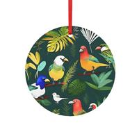 Tropical Birds And Plant Leaf Print Christmas Tree Hanging Ornament, Double-Sided Aluminum Round Pendant For Xmas Tree And Holiday