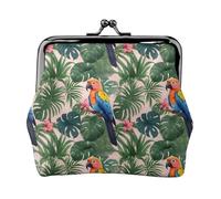 Tropical Birds and Plant Leaf Print Exquisite Versatile Kiss Lock Coin Purse Cute Small Zipper Wallet for Coins Cards