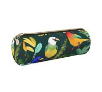 Tropical Birds and Plant Leaf Print Women Men Pencil Case Cylindrical Lightweight Pen Pouch Office Stationery Organizer