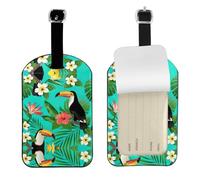 Tropical Birds and Plant Leaf Printed PU Leather Bag Tag, Personalized Baggage Label, Privacy Flap ID Shield, for Vacation