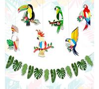 Tropical Birds Honeycomb Paper Cutouts Parrot Honeycomb Palm Leaves Banner Hawaiian Beach Luau Party Hanging Decorations Tiki Bar Supplies